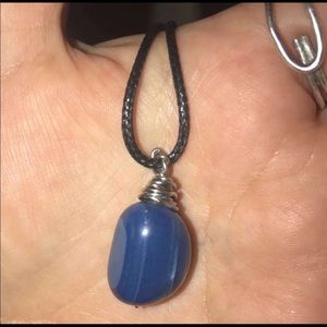 Handmade Blue Agate Wire Wrapped Gemstone Pendant